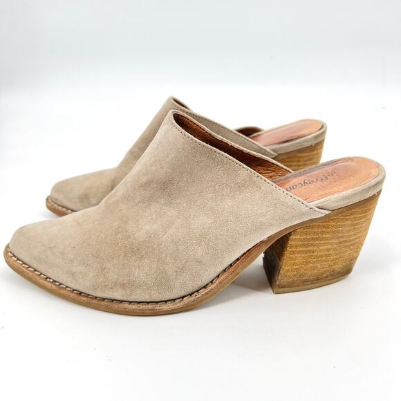 Jeffrey Campbell Favela-2 Tan Suede Slip on Block Heel Mules Women’s 7 - Picture 1 of 9